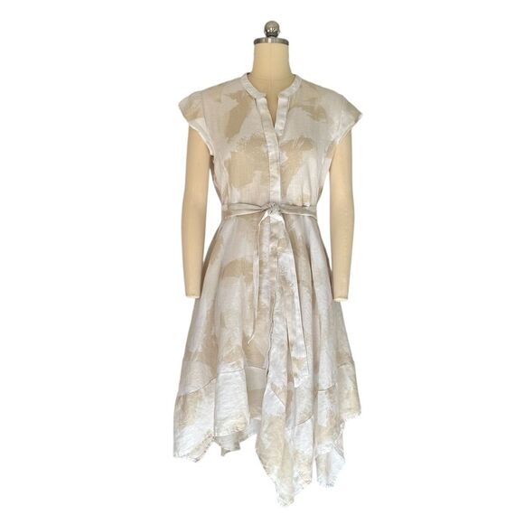 DKNY Women's Beige Linen Tie Waist Fit & Flare Dress Size 2 - Picture 8 of 8